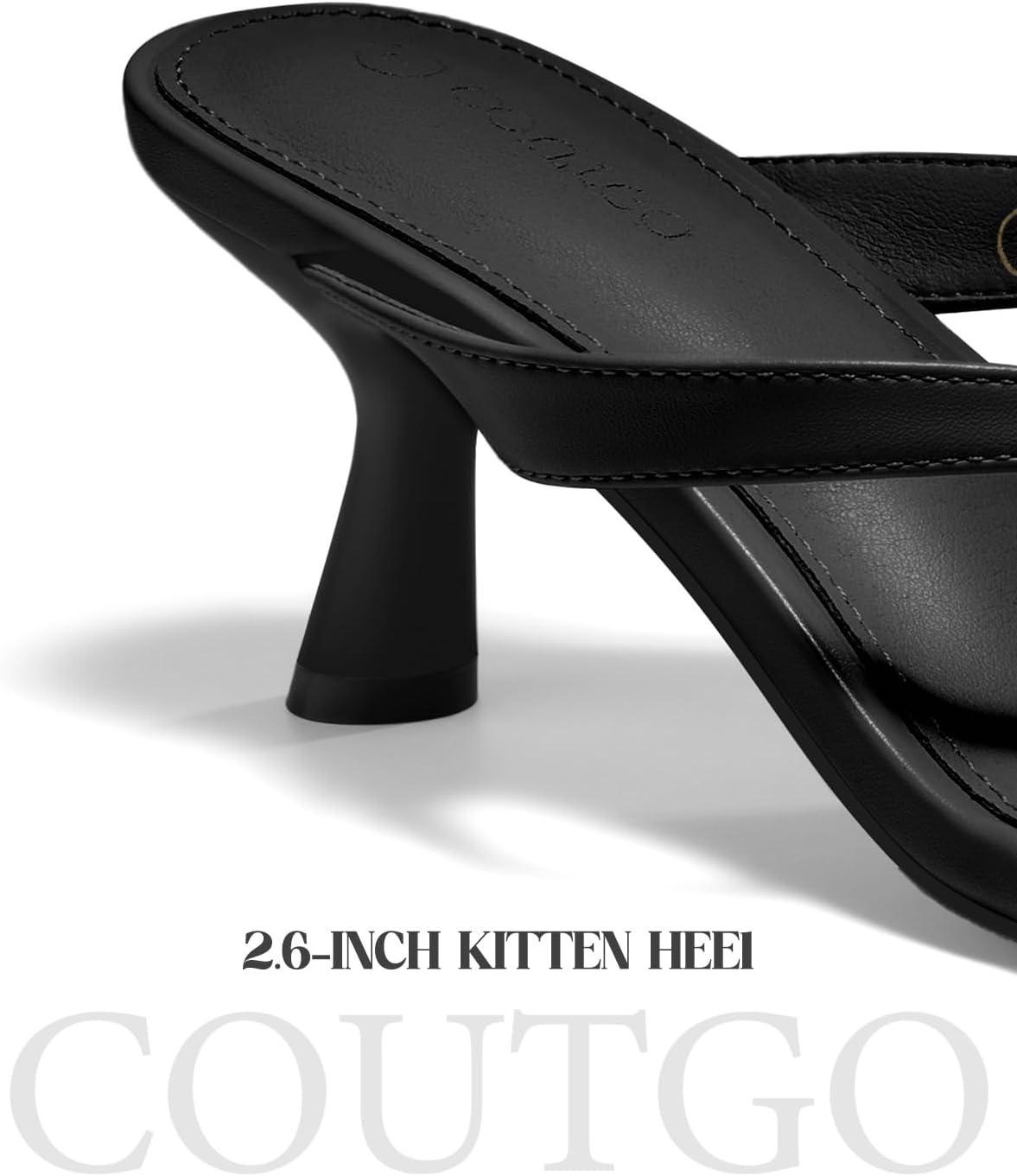 image:imageCoutgo Womens Kitten Low Heels Flip Flop Open Toe Thong Sandals Slides Slip On Summer Beach Dress ShoesBlack