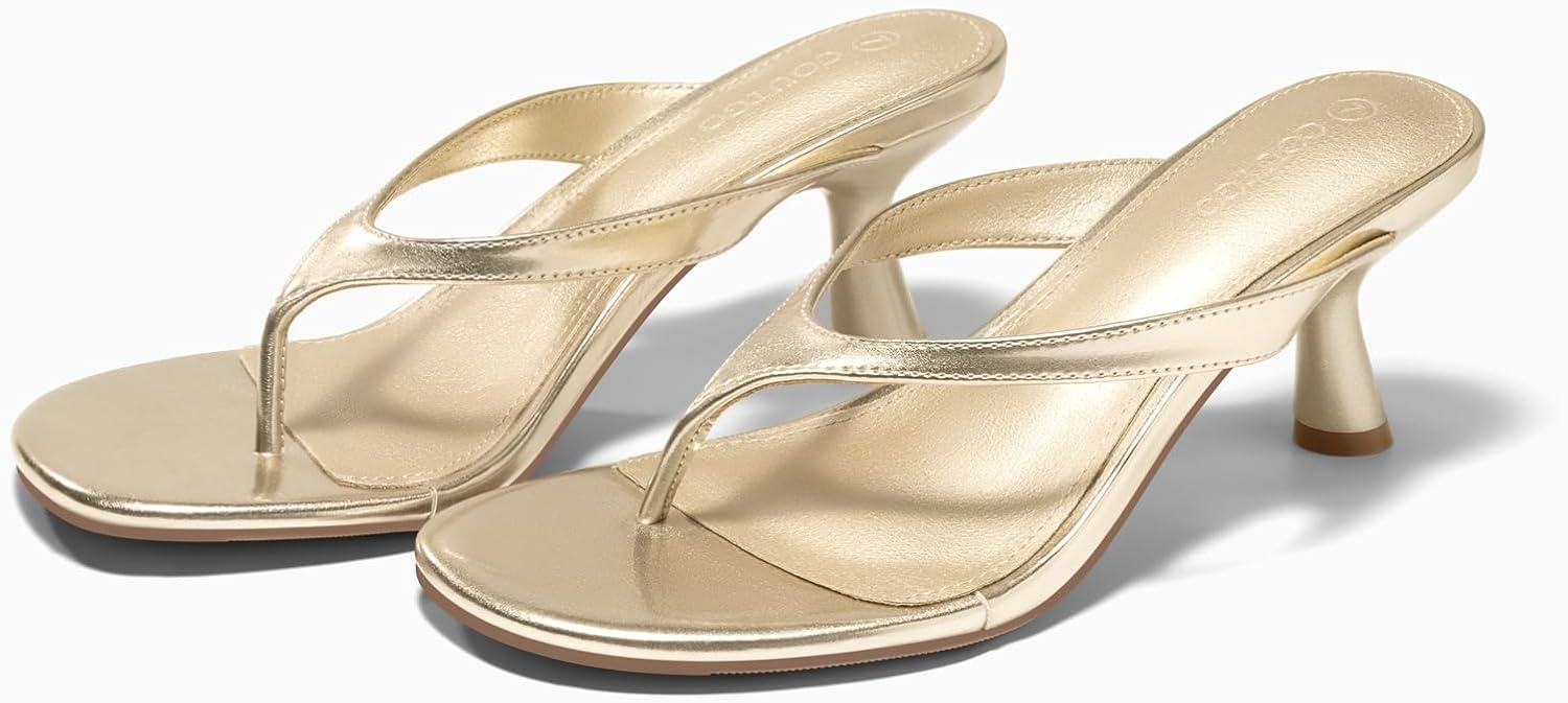 image:imageCoutgo Womens Kitten Low Heels Flip Flop Open Toe Thong Sandals Slides Slip On Summer Beach Dress ShoesGold