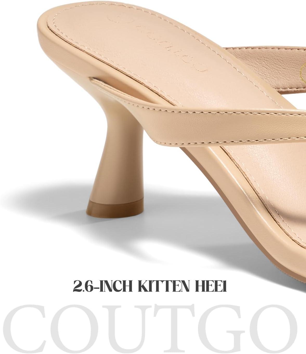 image:imageCoutgo Womens Kitten Low Heels Flip Flop Open Toe Thong Sandals Slides Slip On Summer Beach Dress ShoesNude