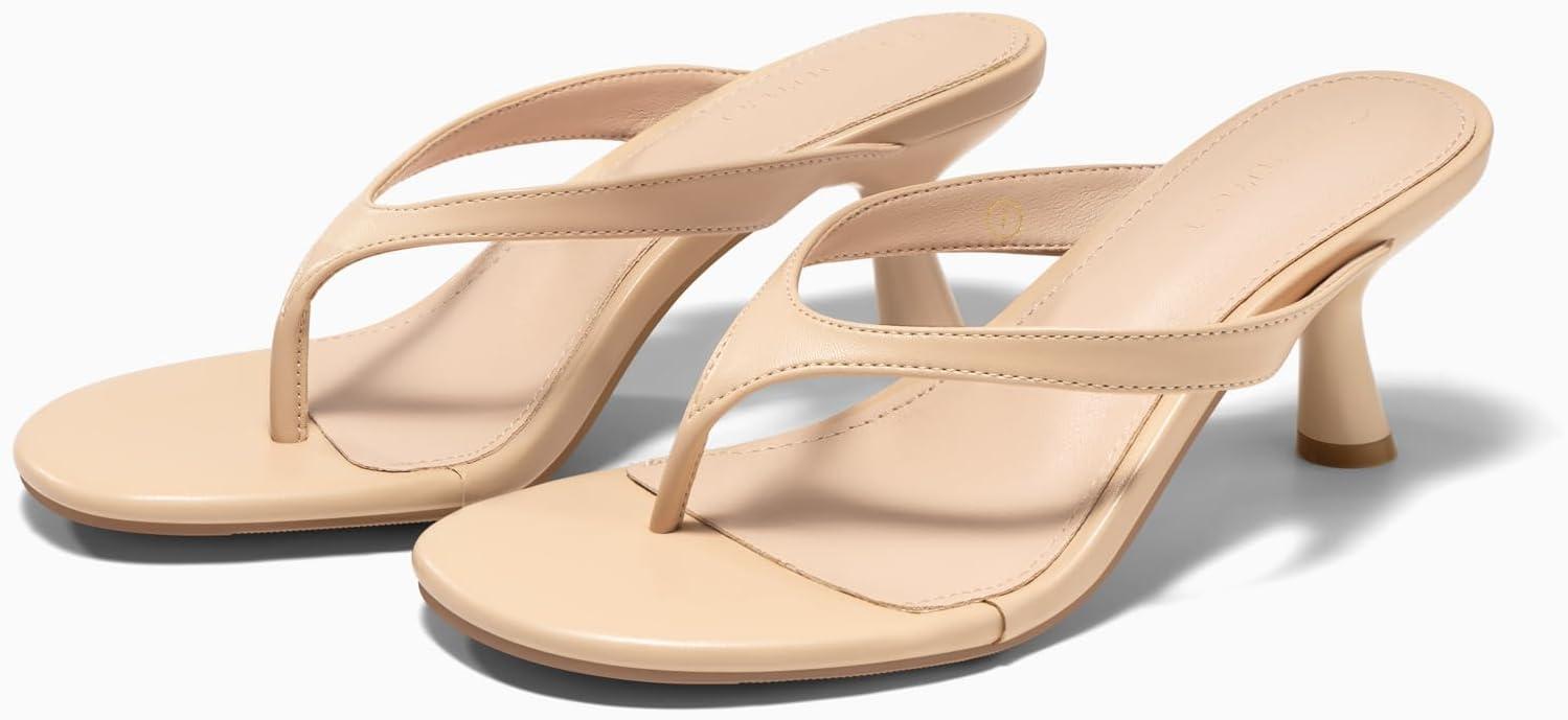 image:imageCoutgo Womens Kitten Low Heels Flip Flop Open Toe Thong Sandals Slides Slip On Summer Beach Dress ShoesNude