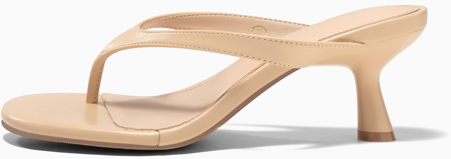 image:imageCoutgo Womens Kitten Low Heels Flip Flop Open Toe Thong Sandals Slides Slip On Summer Beach Dress ShoesNude