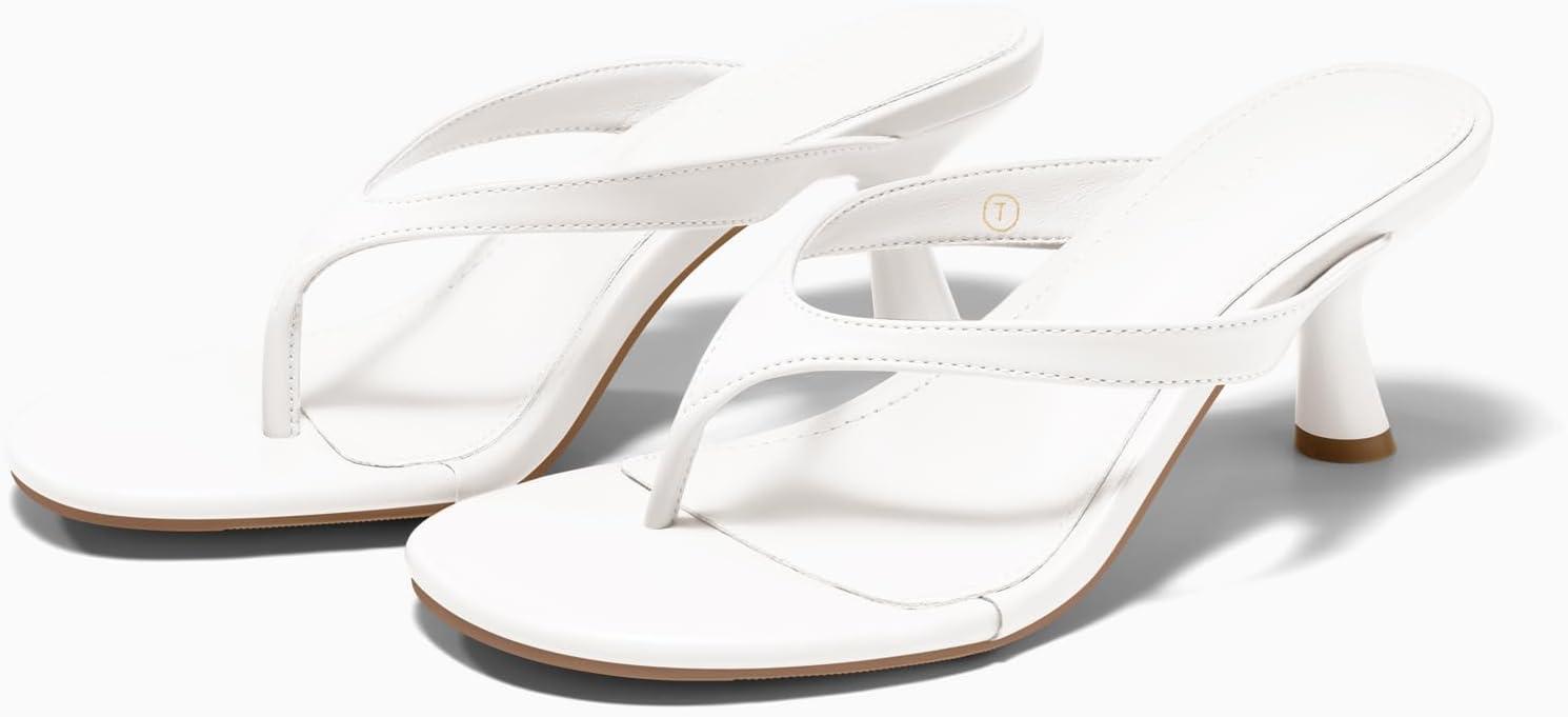 image:imageCoutgo Womens Kitten Low Heels Flip Flop Open Toe Thong Sandals Slides Slip On Summer Beach Dress ShoesWhite