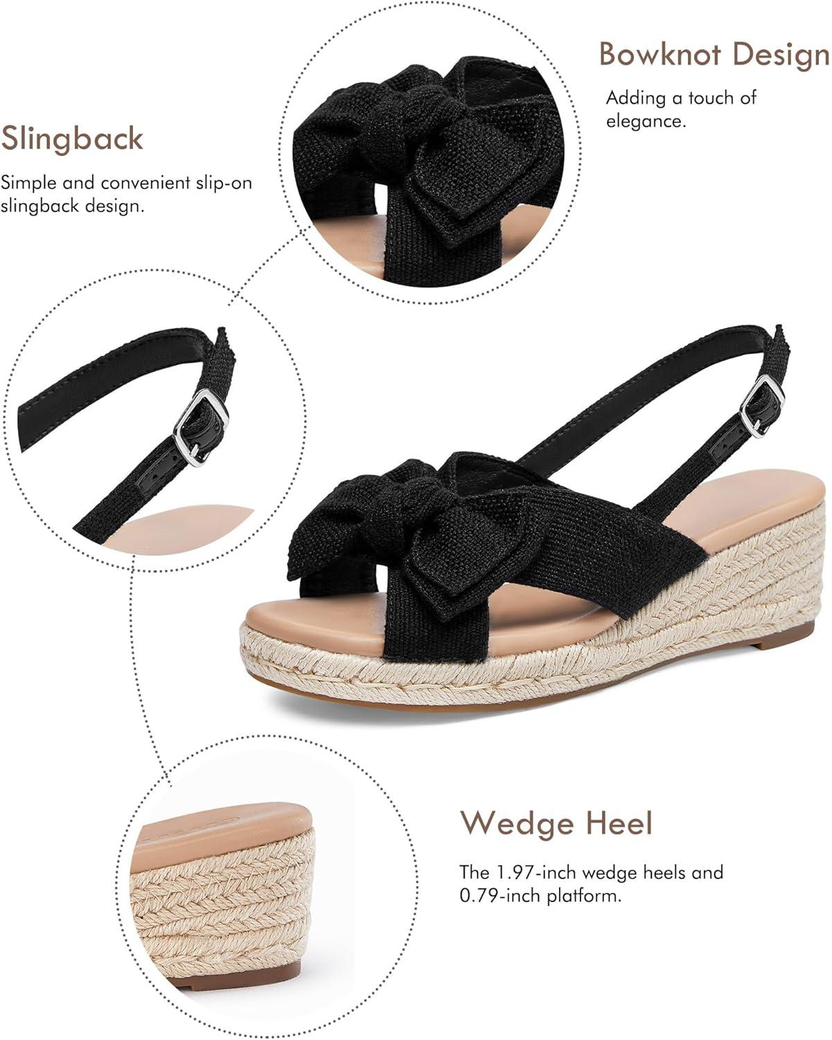 image:imageCoutgo Womens Platform Espadrille Wedge Sandals Slingback Bowknot Open Toe Casual Summer Dress Shoes Black Size 85