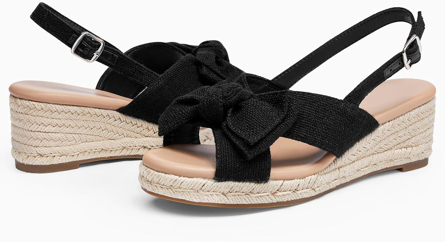 image:imageCoutgo Womens Platform Espadrille Wedge Sandals Slingback Bowknot Open Toe Casual Summer Dress Shoes Black Size 85