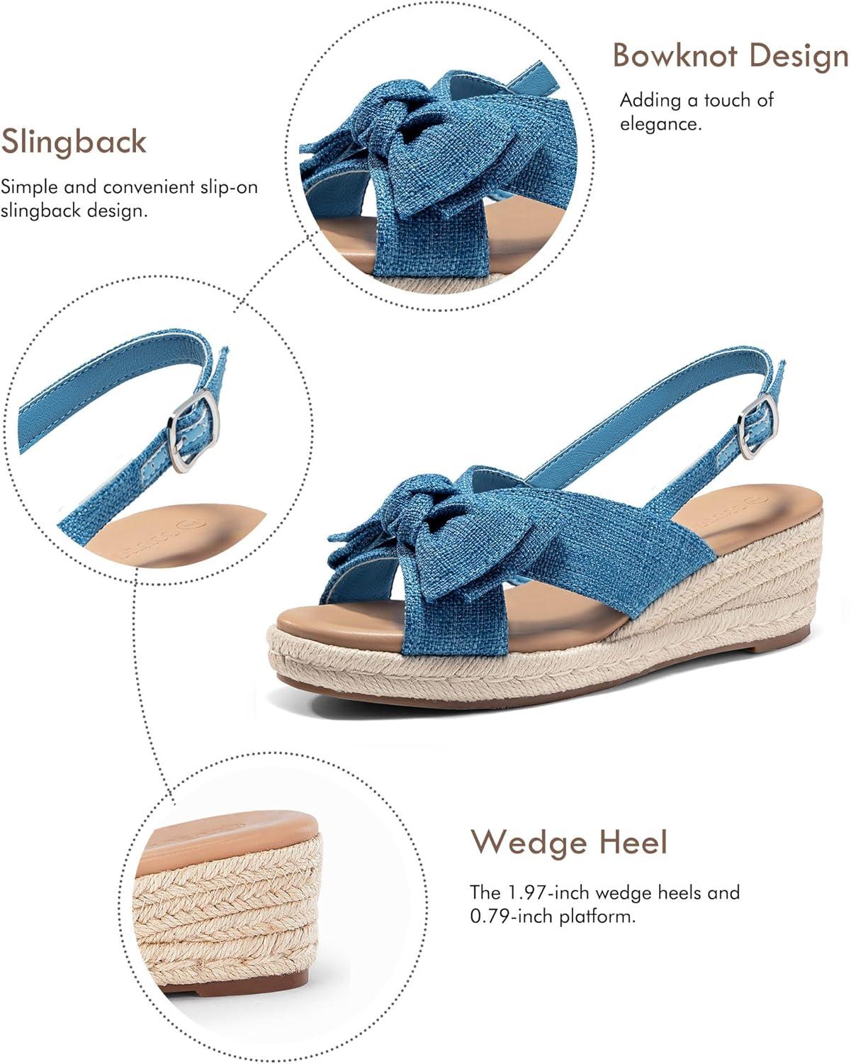 image:imageCoutgo Womens Platform Espadrille Wedge Sandals Slingback Bowknot Open Toe Casual Summer Dress Shoes Blue Size 10