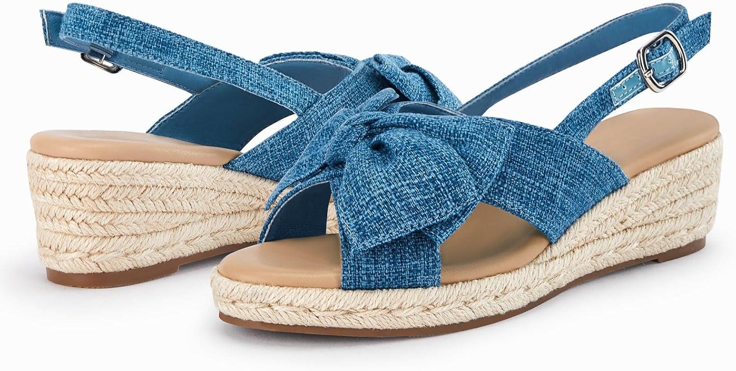 image:imageCoutgo Womens Platform Espadrille Wedge Sandals Slingback Bowknot Open Toe Casual Summer Dress Shoes Blue Size 10
