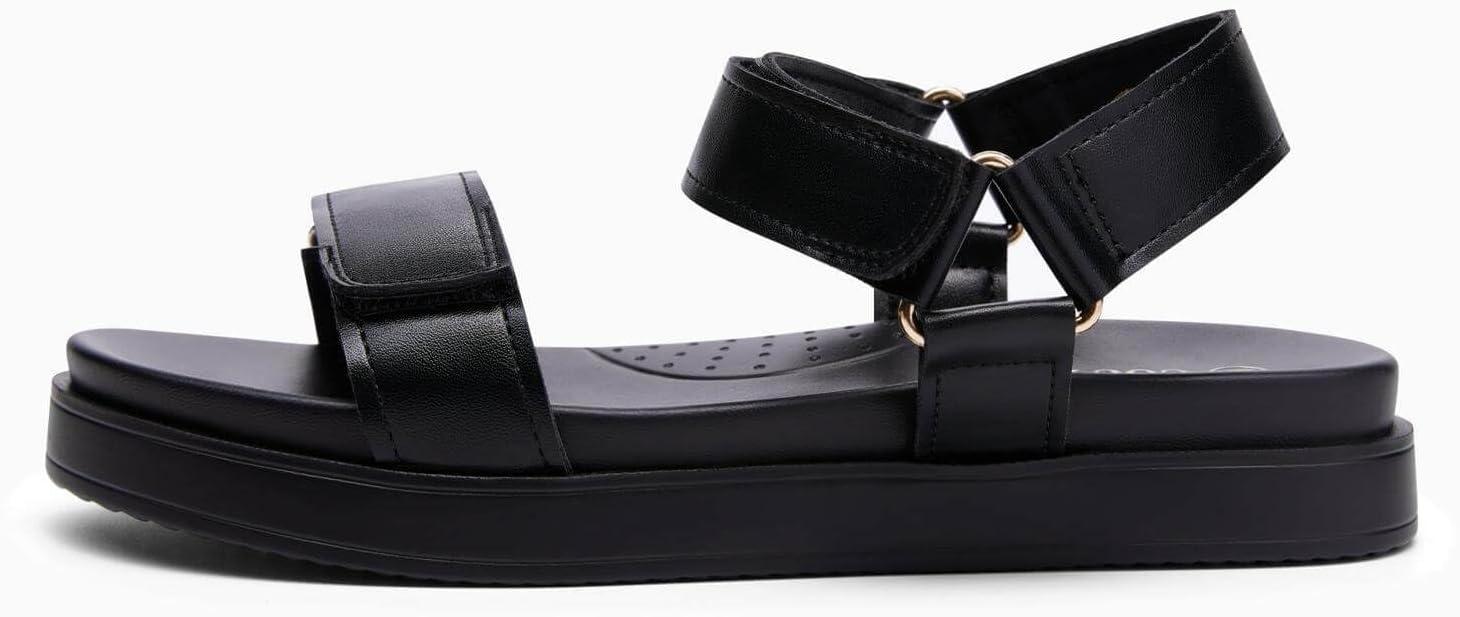 image:imageCoutgo Womens Platform Sandals Adjustable Strap Open Toe Low Wedge Sandals Beach Vacation ShoesBlack Pu