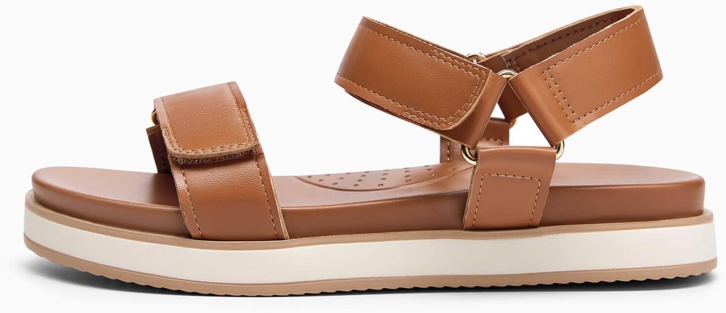 image:imageCoutgo Womens Platform Sandals Adjustable Strap Open Toe Low Wedge Sandals Beach Vacation ShoesBrown Pu