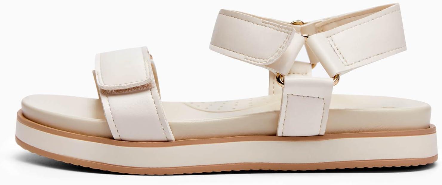 image:imageCoutgo Womens Platform Sandals Adjustable Strap Open Toe Low Wedge Sandals Beach Vacation ShoesCream White Pu