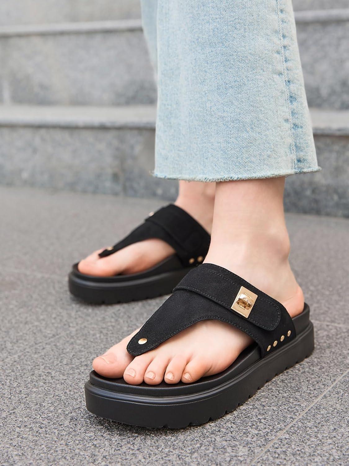 image:imageCoutgo Womens Platform Thong Sandals Open Toe Flip Flops Slip On Slides Summer Beach ShoesBlack