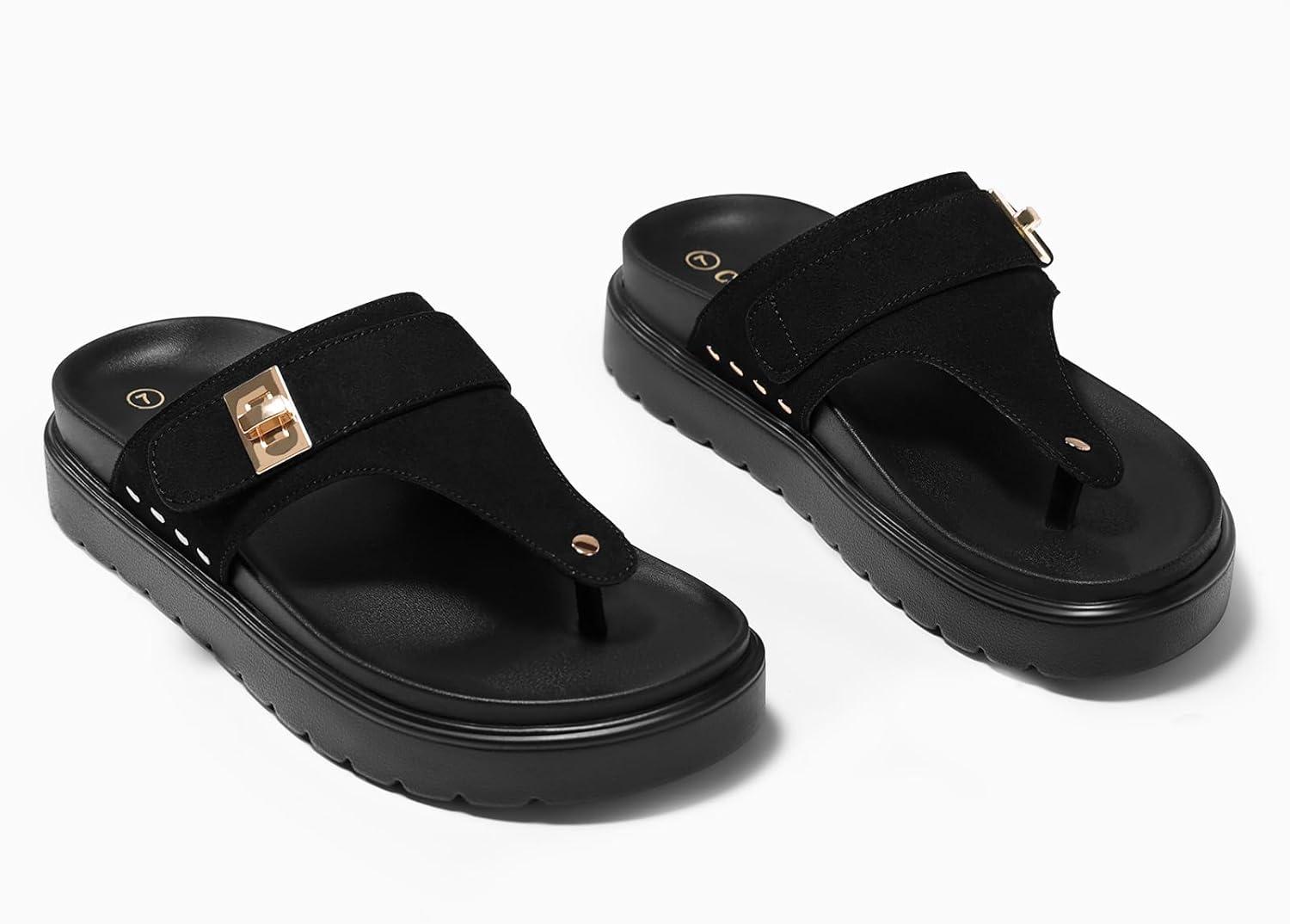 image:imageCoutgo Womens Platform Thong Sandals Open Toe Flip Flops Slip On Slides Summer Beach ShoesBlack