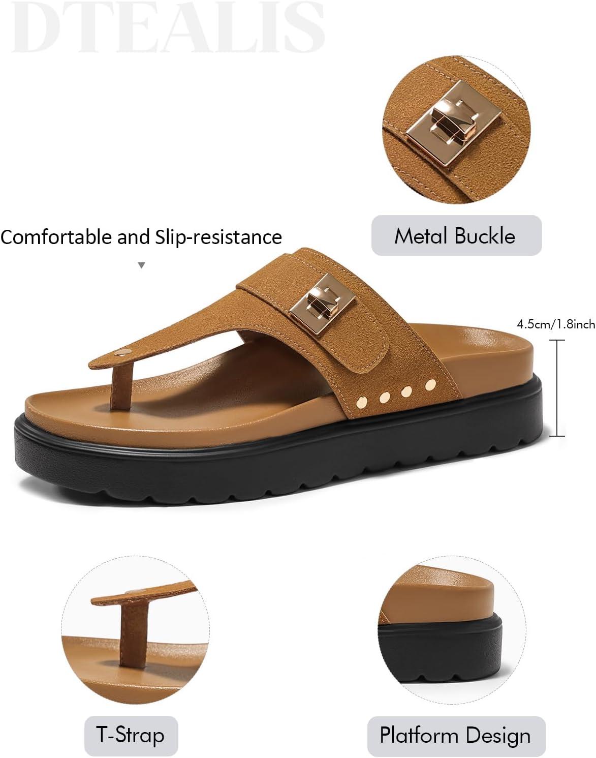 image:imageCoutgo Womens Platform Thong Sandals Open Toe Flip Flops Slip On Slides Summer Beach ShoesBrown