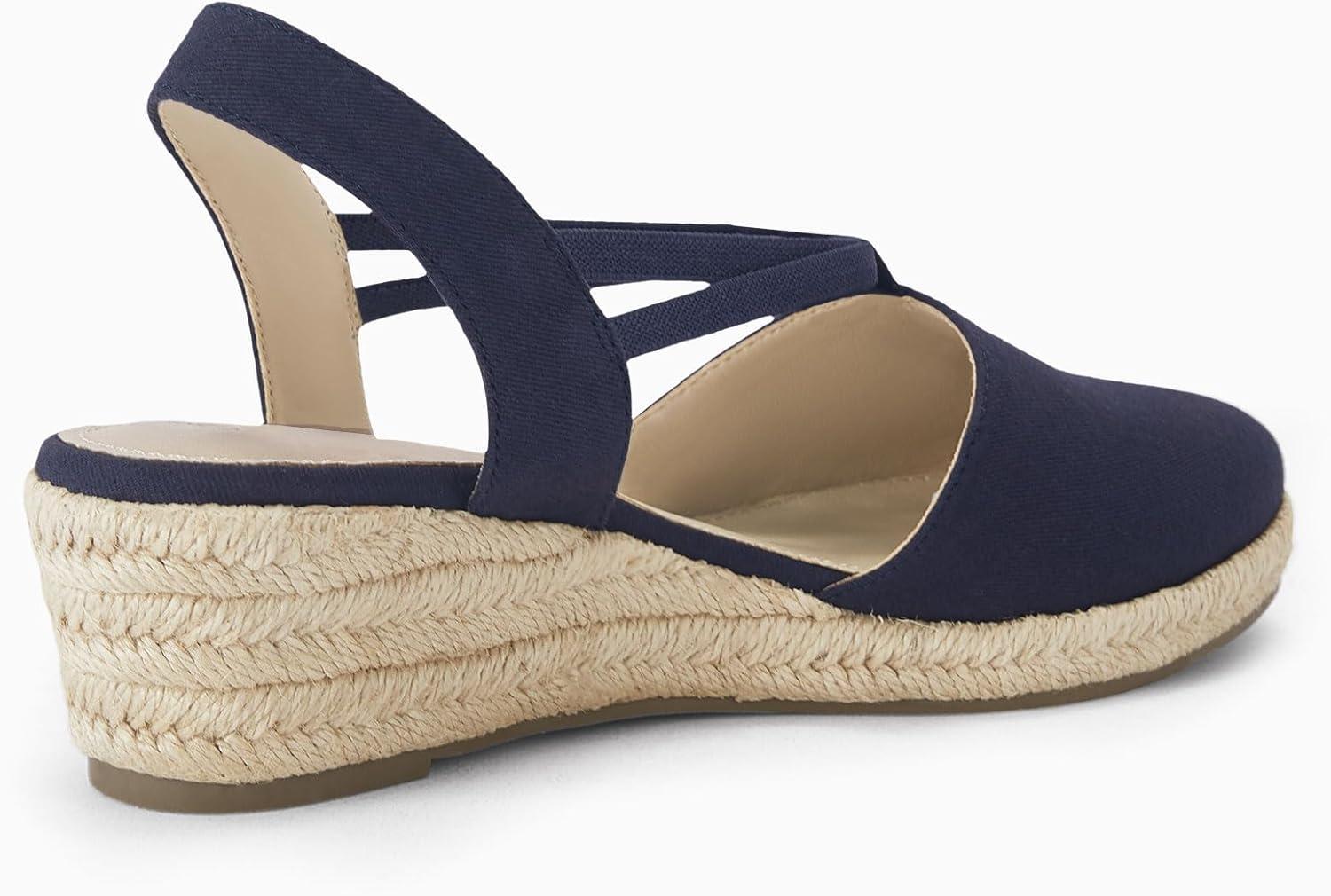image:imageCoutgo Womens Platform Wedge Espadrille Sandals Slingback Slip on Closed Toe Strap Shoes Navy Size 11