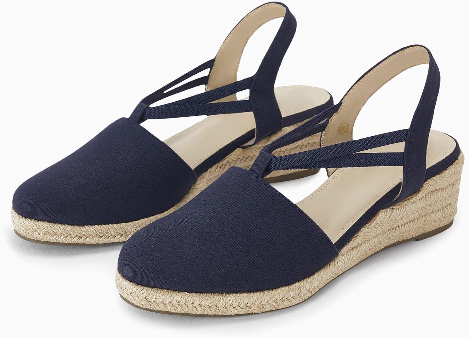 image:imageCoutgo Womens Platform Wedge Espadrille Sandals Slingback Slip on Closed Toe Strap Shoes Navy Size 11