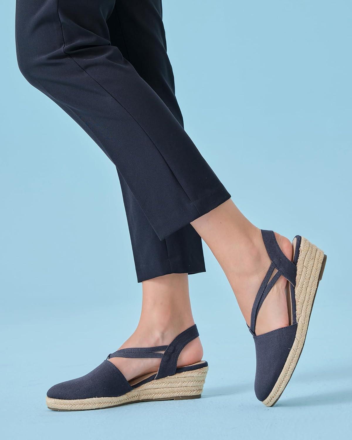 image:imageCoutgo Womens Platform Wedge Espadrille Sandals Slingback Slip on Closed Toe Strap Shoes Navy Size 11