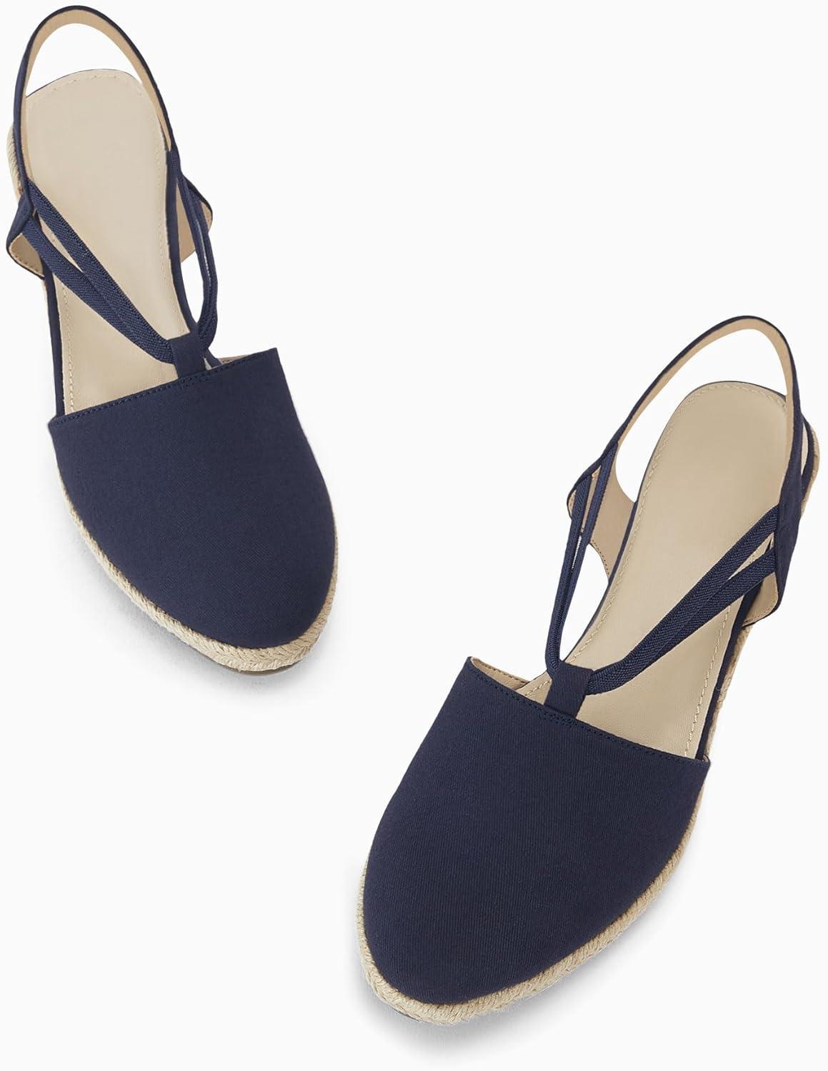image:imageCoutgo Womens Platform Wedge Espadrille Sandals Slingback Slip on Closed Toe Strap Shoes Navy Size 11