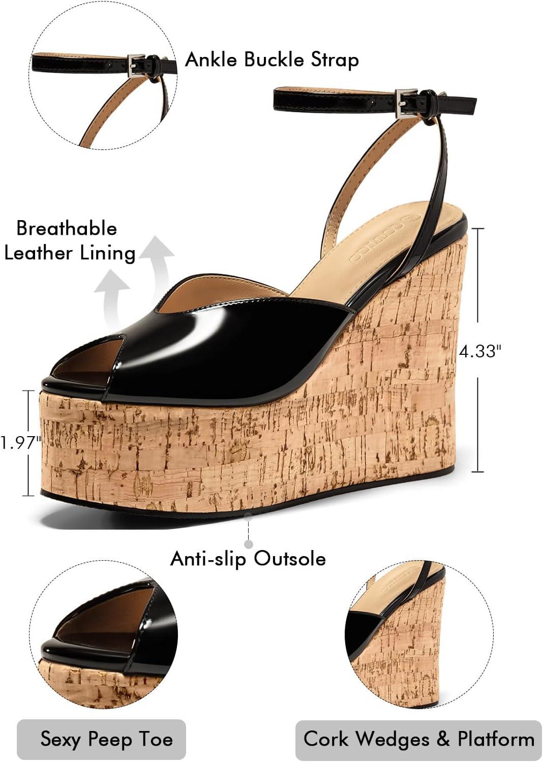 image:imageCoutgo Womens Platform Wedge Peep Toe SandalsBlack