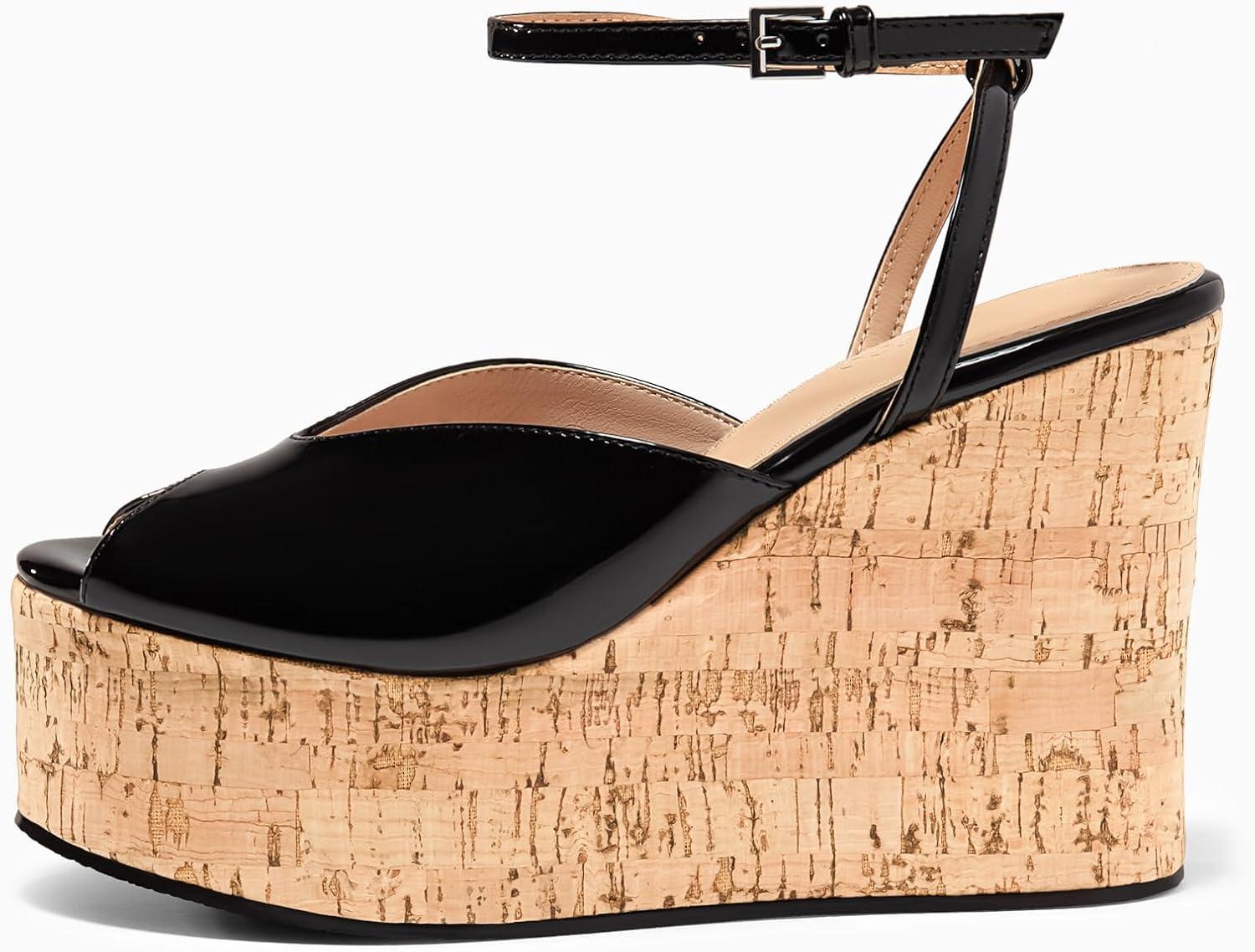 image:imageCoutgo Womens Platform Wedge Peep Toe SandalsBlack
