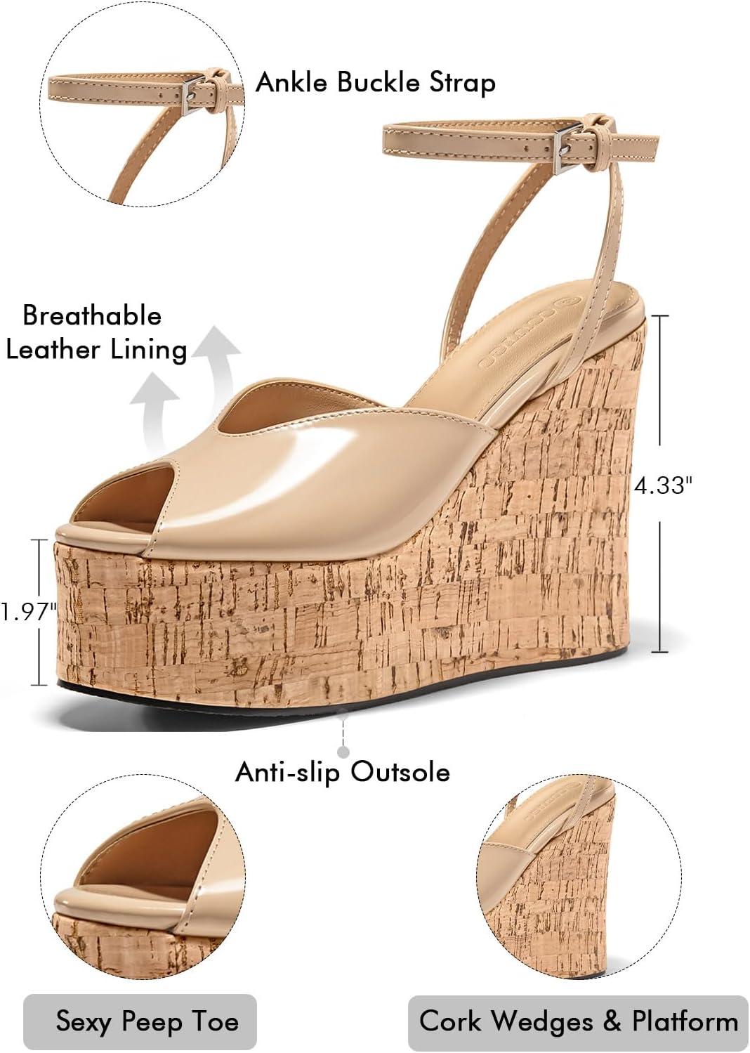 image:imageCoutgo Womens Platform Wedge Peep Toe SandalsKhaki
