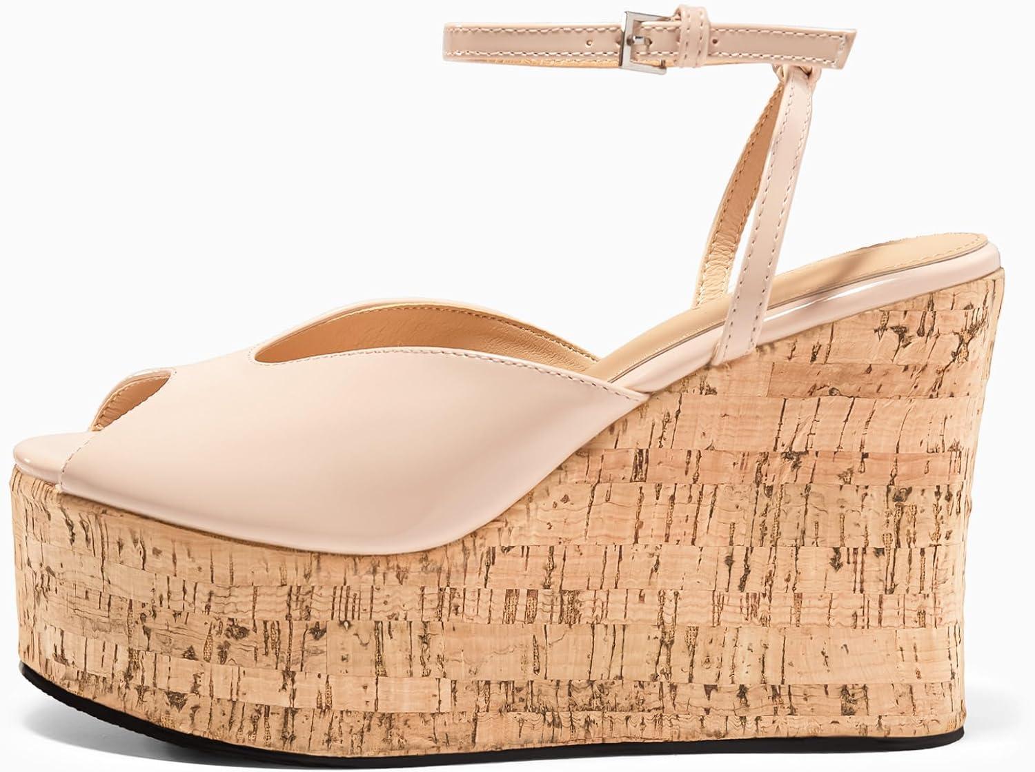 image:imageCoutgo Womens Platform Wedge Peep Toe SandalsNude Pink