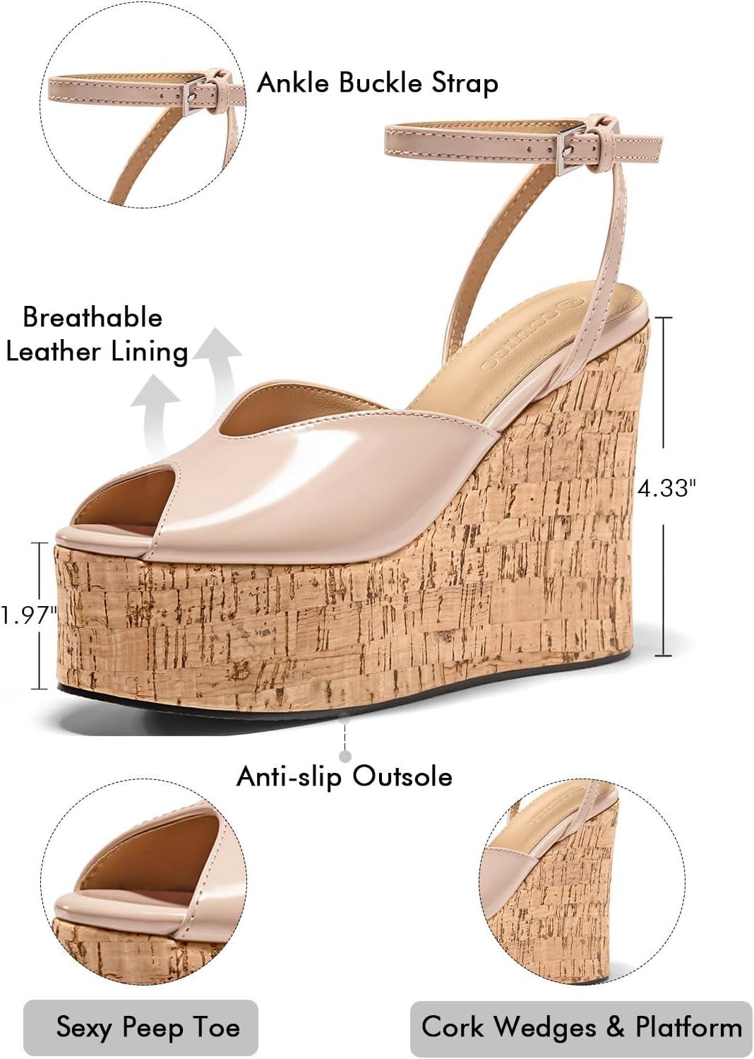 image:imageCoutgo Womens Platform Wedge Peep Toe SandalsNude Pink