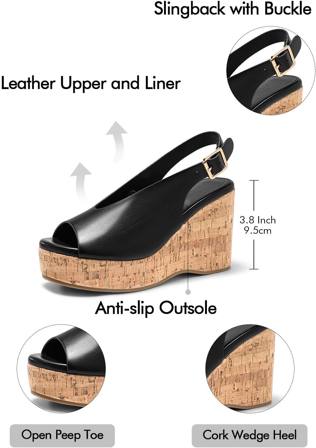 image:imageCoutgo Womens Platform Wedge Sandals Open Peep Toe Slingback Cork High Heels Summer Beach ShoesBlack
