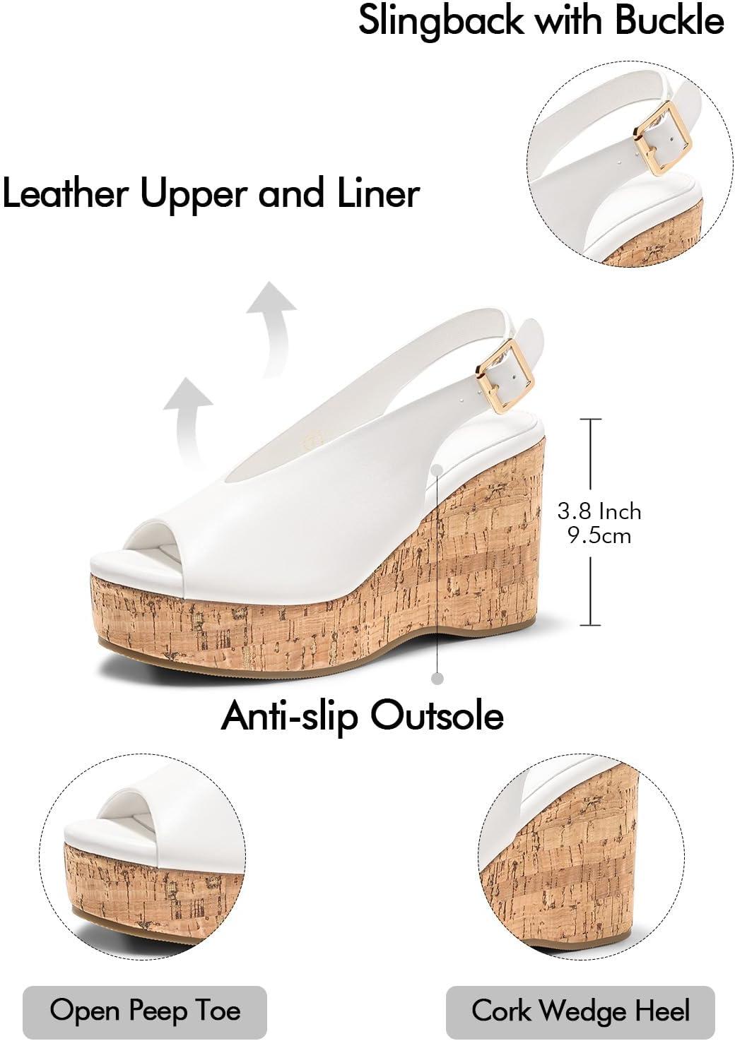 image:imageCoutgo Womens Platform Wedge Sandals Open Peep Toe Slingback Cork High Heels Summer Beach ShoesWhite