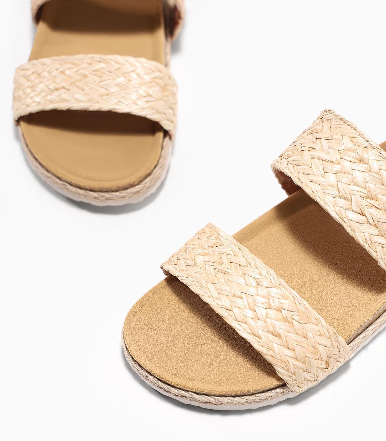 image:imageCoutgo Womens Slides Sandals Open Toe Slip On Platform Sandals Footbed Summer Beach ShoesApricot