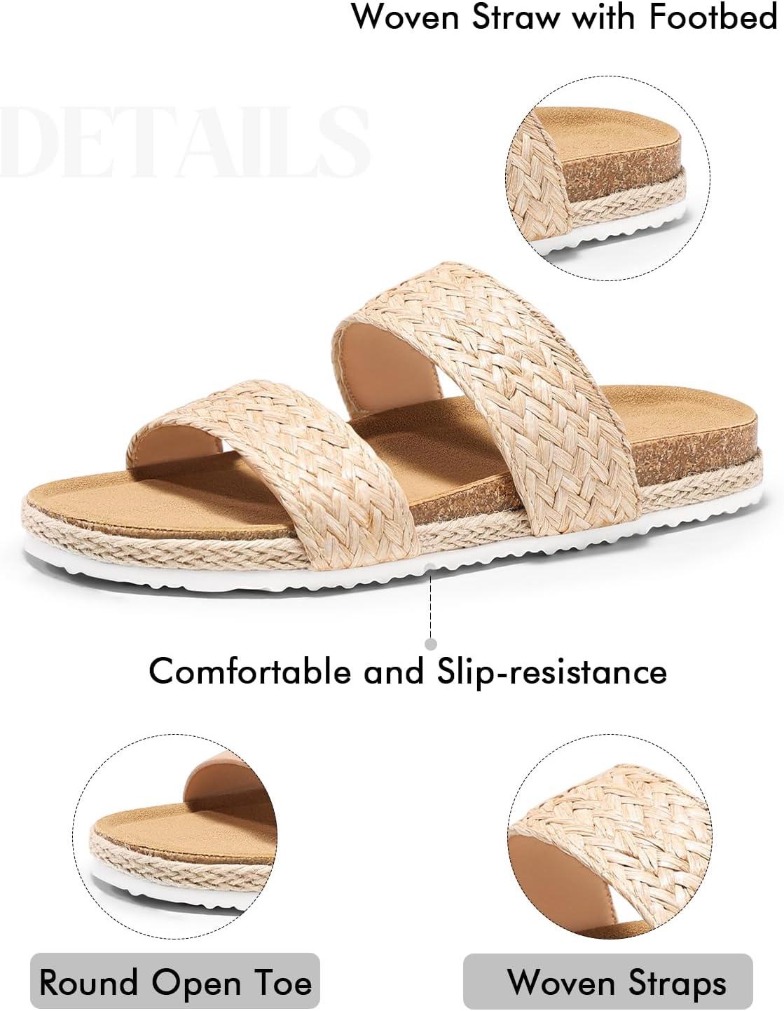image:imageCoutgo Womens Slides Sandals Open Toe Slip On Platform Sandals Footbed Summer Beach ShoesApricot
