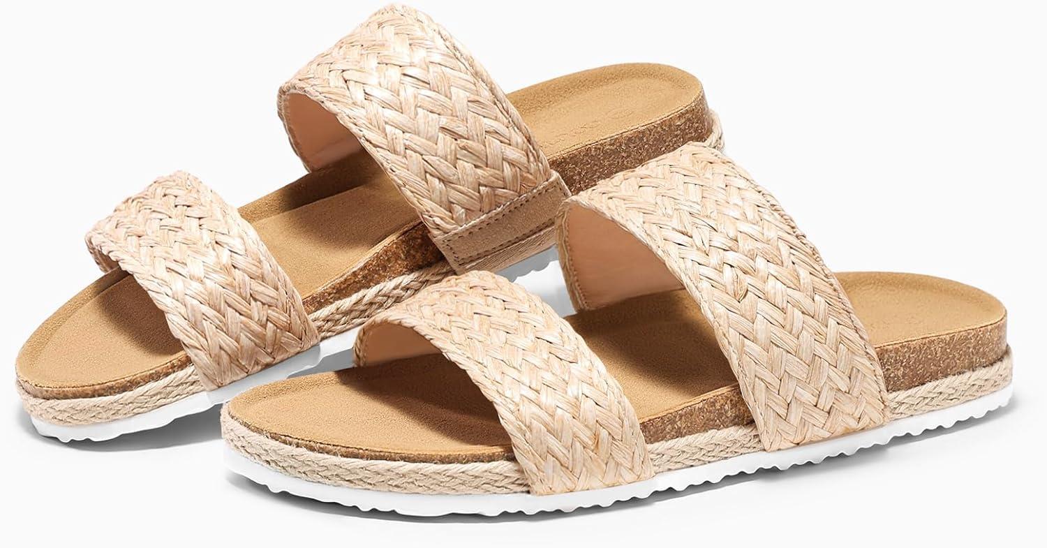 image:imageCoutgo Womens Slides Sandals Open Toe Slip On Platform Sandals Footbed Summer Beach ShoesApricot