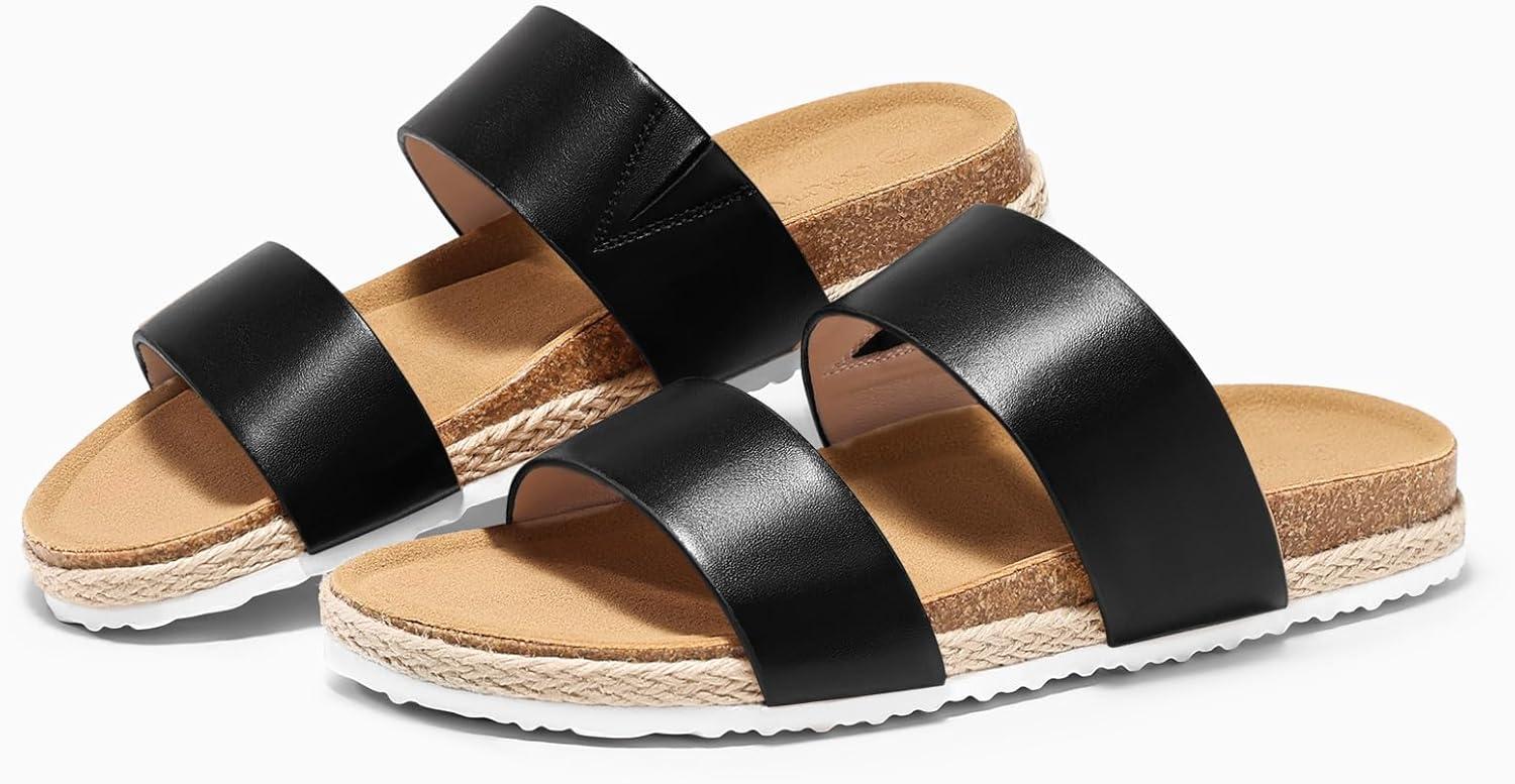 image:imageCoutgo Womens Slides Sandals Open Toe Slip On Platform Sandals Footbed Summer Beach ShoesBlack