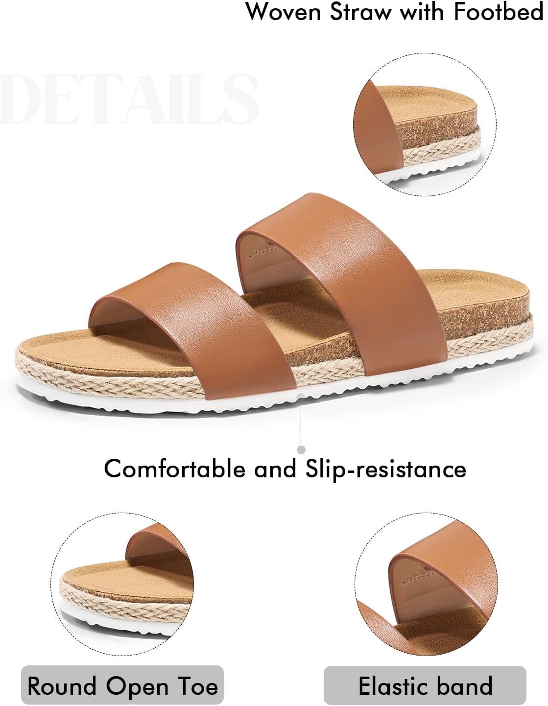 image:imageCoutgo Womens Slides Sandals Open Toe Slip On Platform Sandals Footbed Summer Beach ShoesBrown
