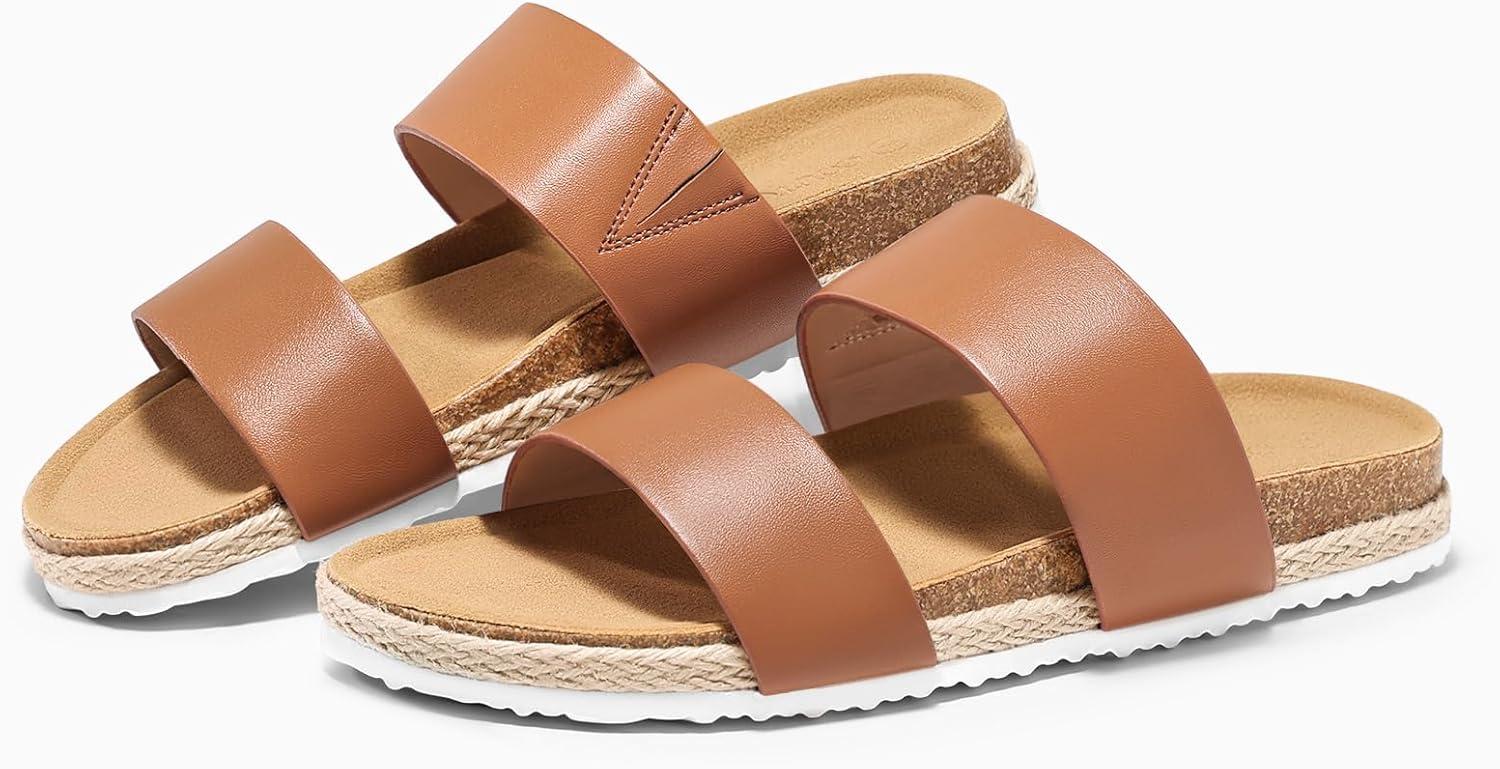 image:imageCoutgo Womens Slides Sandals Open Toe Slip On Platform Sandals Footbed Summer Beach ShoesBrown