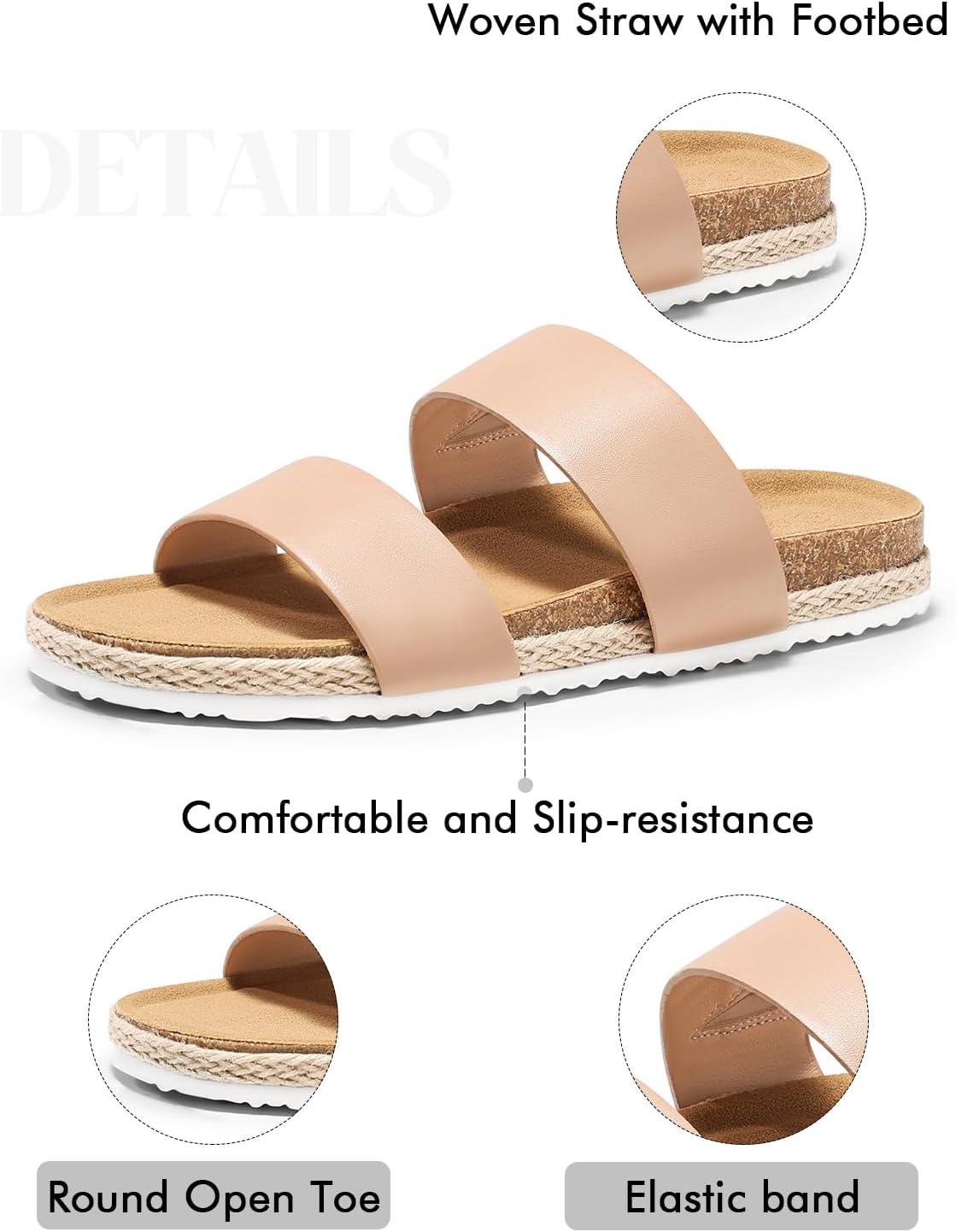 image:imageCoutgo Womens Slides Sandals Open Toe Slip On Platform Sandals Footbed Summer Beach ShoesKhaki
