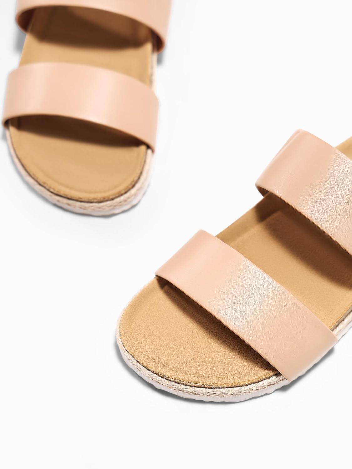 image:imageCoutgo Womens Slides Sandals Open Toe Slip On Platform Sandals Footbed Summer Beach ShoesKhaki