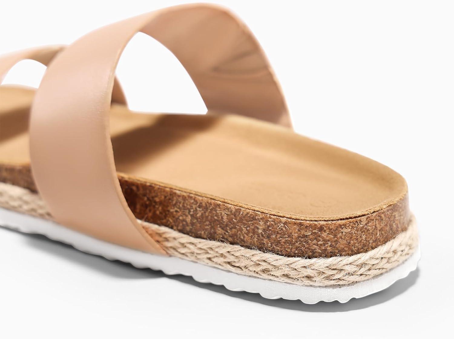 image:imageCoutgo Womens Slides Sandals Open Toe Slip On Platform Sandals Footbed Summer Beach ShoesKhaki