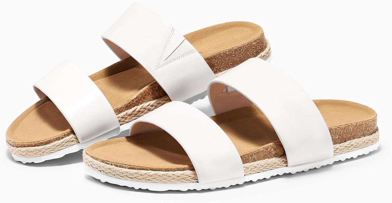 image:imageCoutgo Womens Slides Sandals Open Toe Slip On Platform Sandals Footbed Summer Beach ShoesWhite