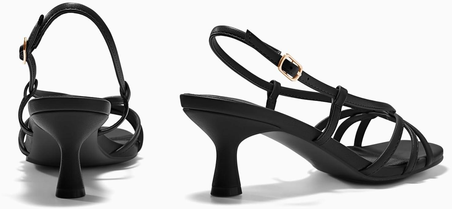 image:imageCoutgo Womens Strappy Sandals Slingback Kitten Low Heels Open Toe Buckle Strap Summer Party Dress ShoesBlack