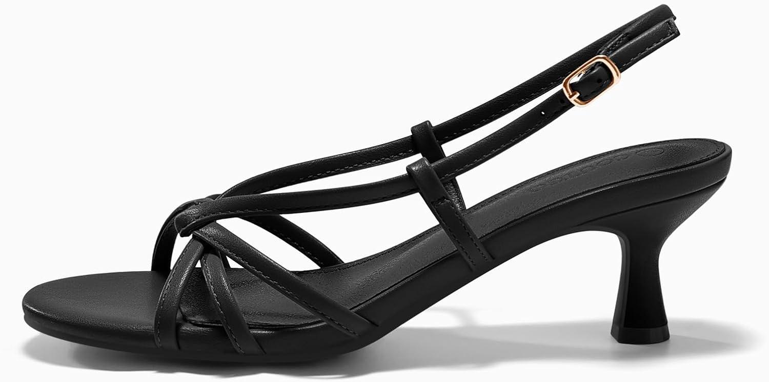 image:imageCoutgo Womens Strappy Sandals Slingback Kitten Low Heels Open Toe Buckle Strap Summer Party Dress ShoesBlack