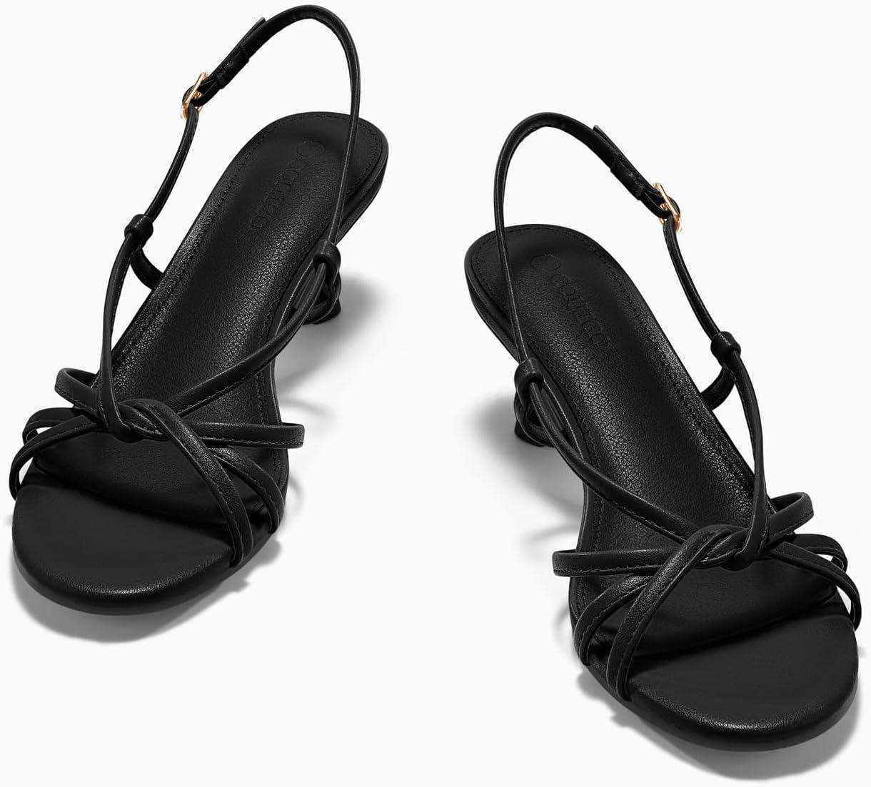 image:imageCoutgo Womens Strappy Sandals Slingback Kitten Low Heels Open Toe Buckle Strap Summer Party Dress ShoesBlack