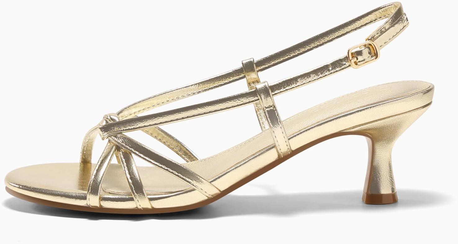 image:imageCoutgo Womens Strappy Sandals Slingback Kitten Low Heels Open Toe Buckle Strap Summer Party Dress ShoesLight Gold