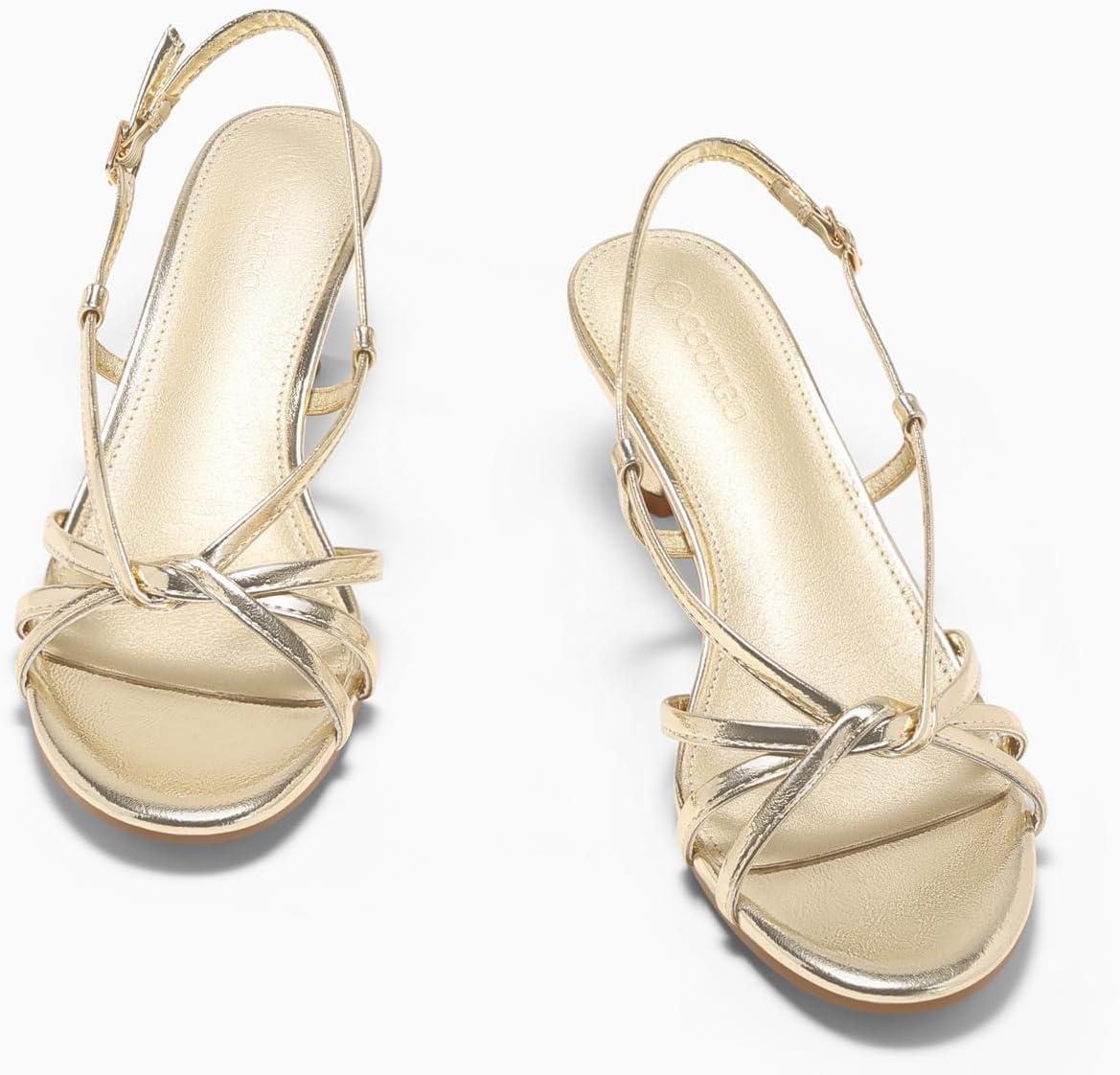 image:imageCoutgo Womens Strappy Sandals Slingback Kitten Low Heels Open Toe Buckle Strap Summer Party Dress ShoesLight Gold