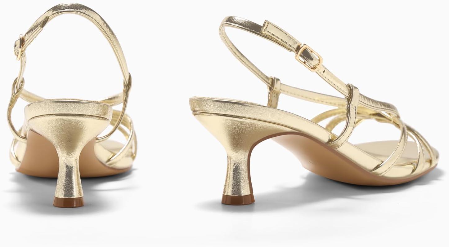 image:imageCoutgo Womens Strappy Sandals Slingback Kitten Low Heels Open Toe Buckle Strap Summer Party Dress ShoesLight Gold