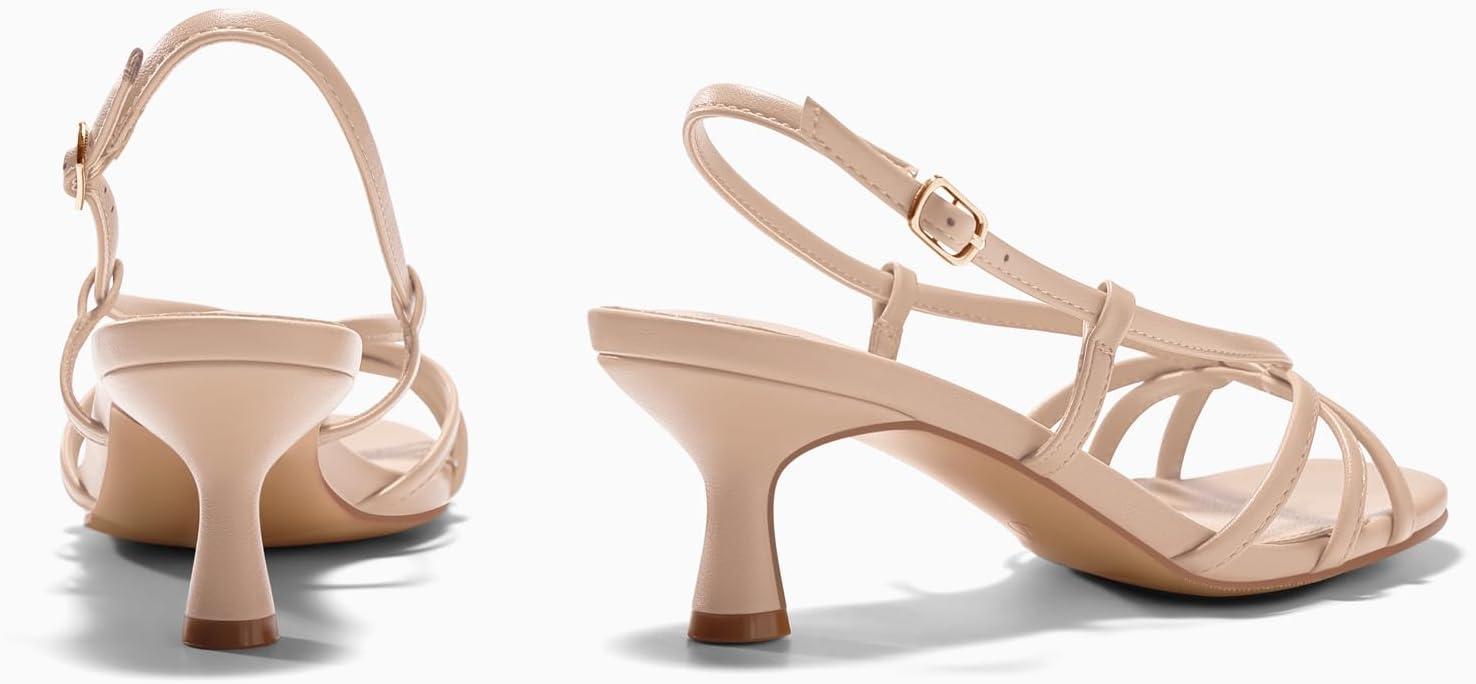 image:imageCoutgo Womens Strappy Sandals Slingback Kitten Low Heels Open Toe Buckle Strap Summer Party Dress ShoesLight Khaki