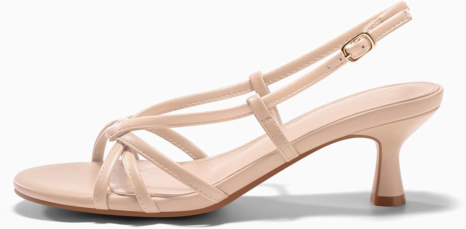 image:imageCoutgo Womens Strappy Sandals Slingback Kitten Low Heels Open Toe Buckle Strap Summer Party Dress ShoesLight Khaki
