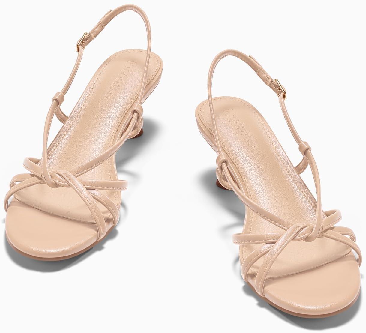 image:imageCoutgo Womens Strappy Sandals Slingback Kitten Low Heels Open Toe Buckle Strap Summer Party Dress ShoesLight Khaki