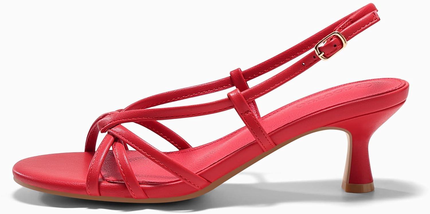 image:imageCoutgo Womens Strappy Sandals Slingback Kitten Low Heels Open Toe Buckle Strap Summer Party Dress ShoesRed