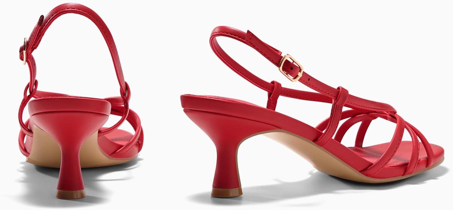 image:imageCoutgo Womens Strappy Sandals Slingback Kitten Low Heels Open Toe Buckle Strap Summer Party Dress ShoesRed