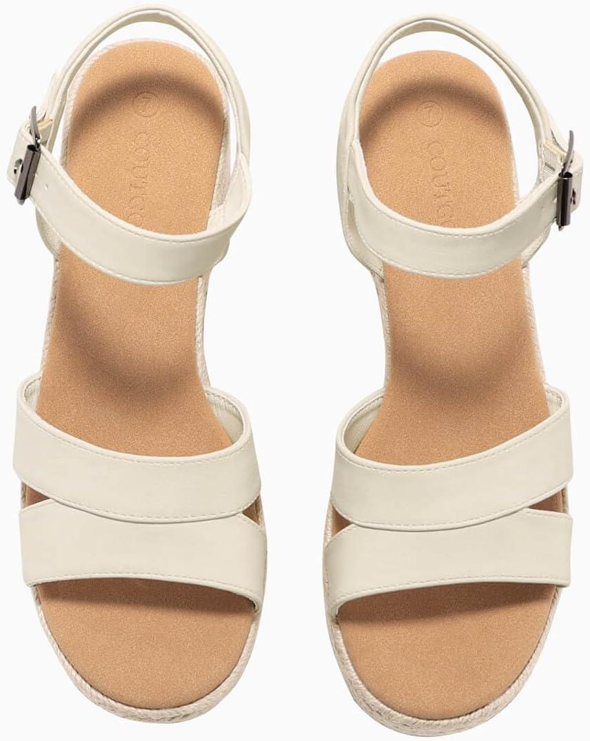 image:imageCoutgo Womens Wedge Platform Sandals Espadrille Heels Open Toe Buckle Ankle Strap Summer ShoesBeige