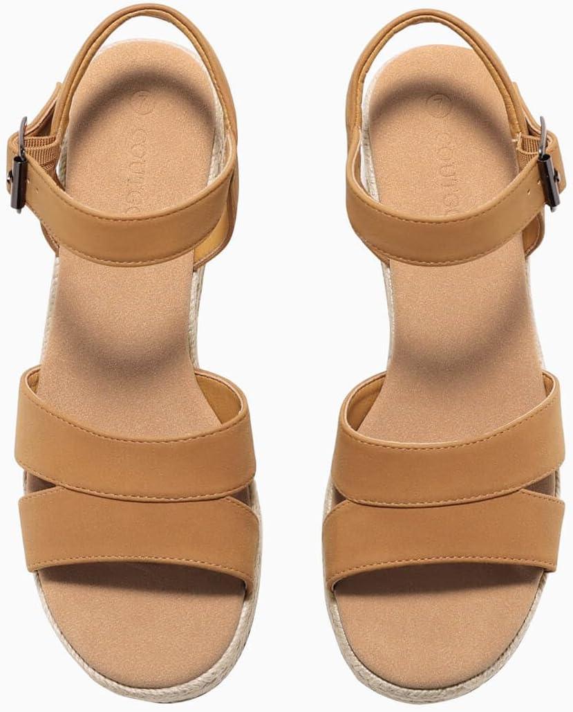 image:imageCoutgo Womens Wedge Platform Sandals Espadrille Heels Open Toe Buckle Ankle Strap Summer ShoesBrown
